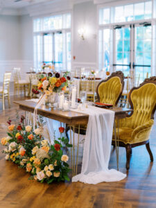 yellow vintage chairs at wood table