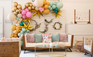 engaged couch with balloons